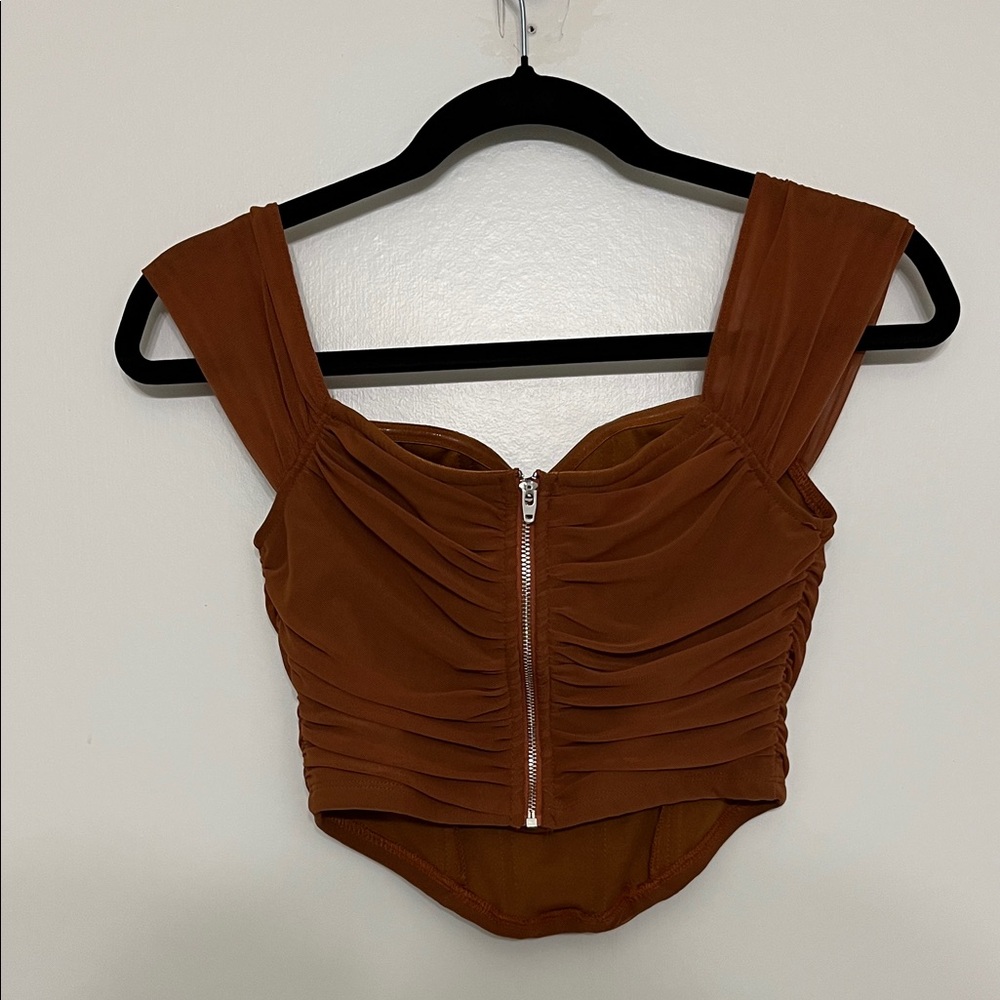 SHEIN Brown Ruched Crop Top